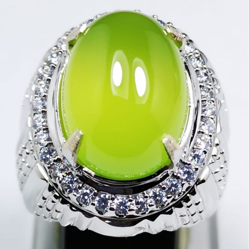 Batu cincin pucuk pisang Chalcedony sungai Dareh asli natural ring perak bangkok 926 siap pakai ISTI