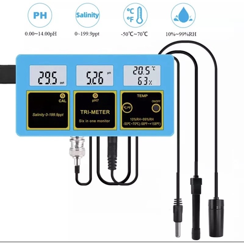Alat Ukur pH Salinitas Air Laut Digital 3 in 1 Monitor Kadar Garam Suhu Aquarium Kolam Hidroponik
