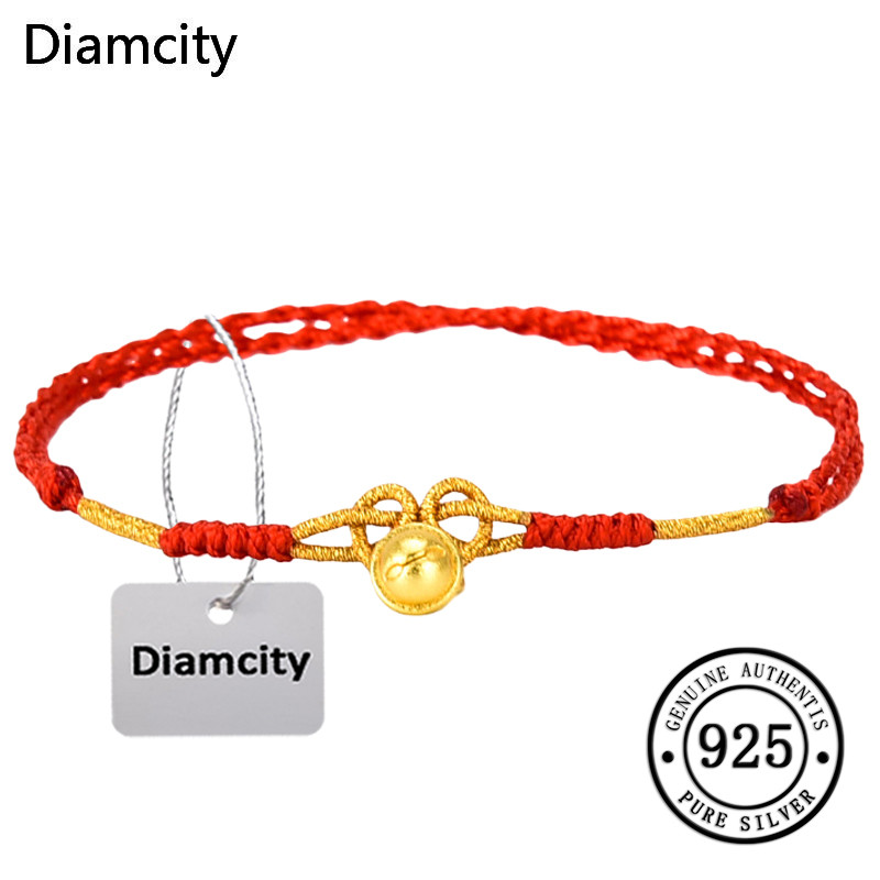 Diamcity Gelang Kaki Tali Merah Anyaman Tangan Berlapis Emas Indah Gaya Vintage