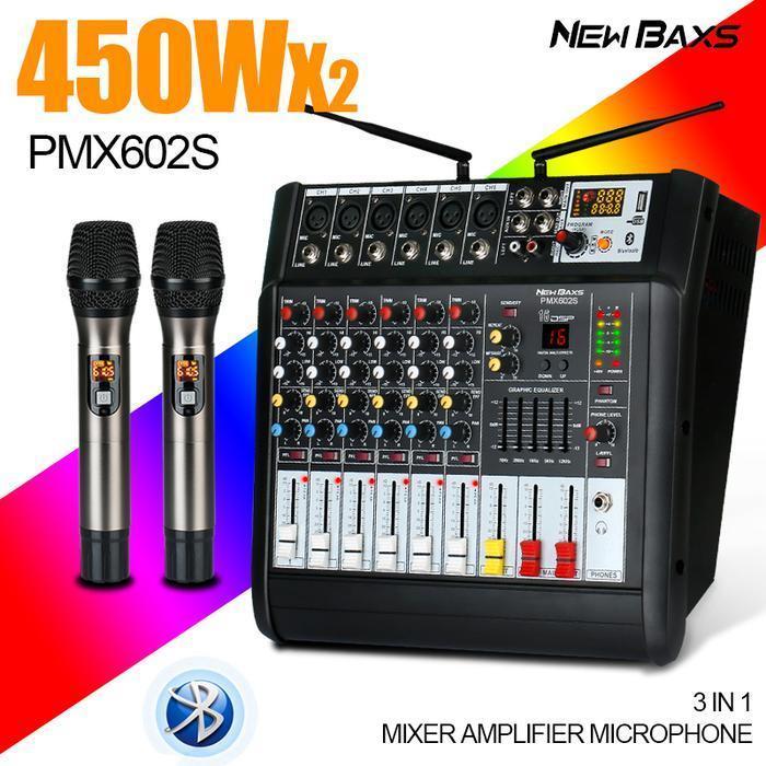 NEW BAXS PMX602 Audio mixer Power amplifier wireless microphone 3 in 450W duasaluran mixer 6 saluran