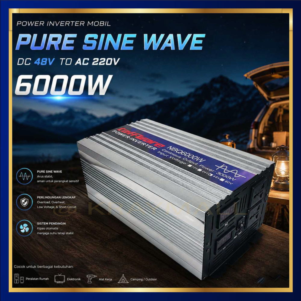 Taffware Power Inverter Mobil Pure Sine Wave DC 48V to AC 220V 6000W - NBQ6000W