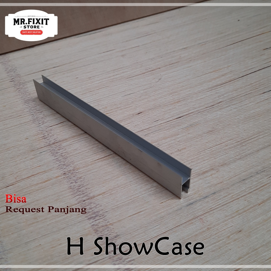 MFS REL H Profil Aluminium Sambungan Kaca Etalase / Rel Pintu Sliding Lemari Kabinet Kaca (Per Meter