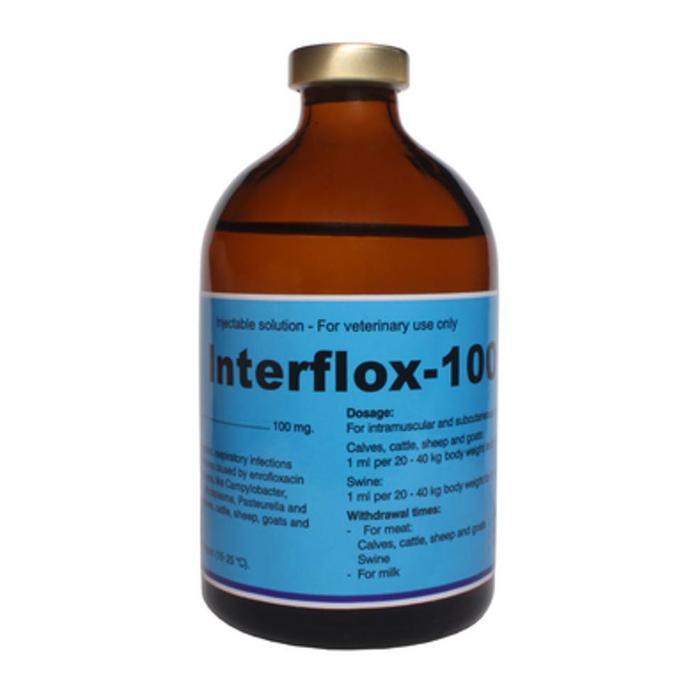 Obat injeksi flu & infeksi saluran pernafasan hewan (Interflox 100 ML)