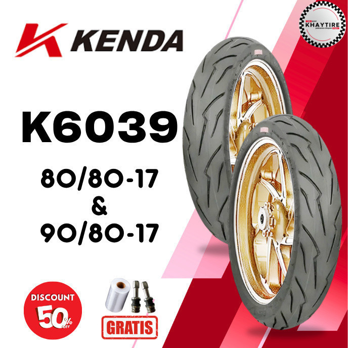 SEPASANG Ban Motor KENDA K6039 80/80 & 90/80 RING 17 Tubeless