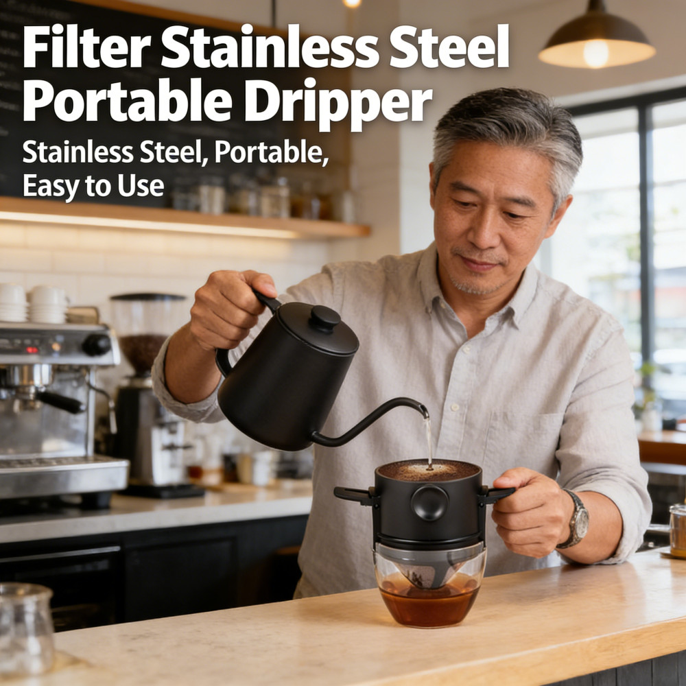 Penyaring Kopi Dripper Hitam Cone Stainless Steel Portable Filter Penyaring Kopi