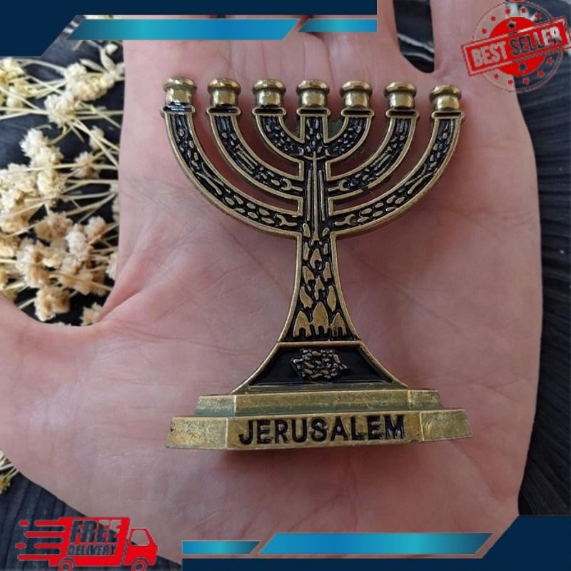 Menorah Kaki Dian 7 Cabang Kecil Souvenir Kristen Profetik Hanukkah Rohani Mesianik Katolik Jerusale