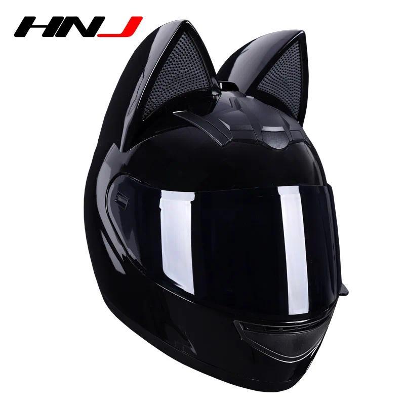 HNJ Summer Electric Motorcycle Cat Ear Helmet Grey Bow Men and Women Cute Motorcycle Full Helmet Hel