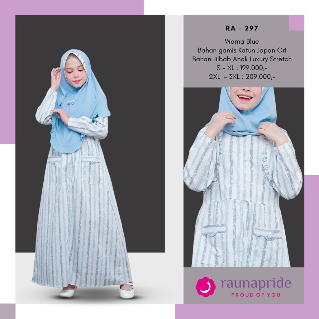 SET GAMIS RAUNA SARIMBIT LEBARAN 2021 ANAK RAUNA RA 295 SALEM RA 296 PINK RA 297 BLUE