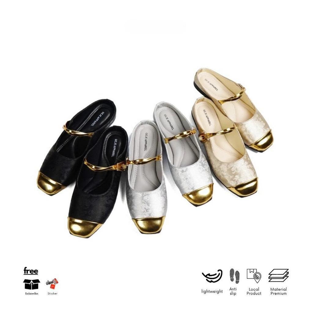 Sepatu Sandal Mules Flat Shoes Wanita Karet Korea AGATA