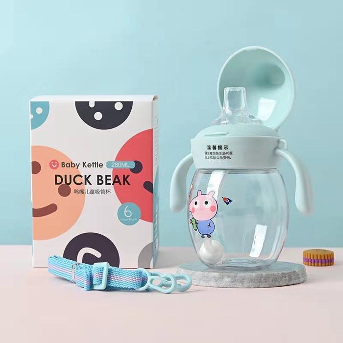 diskon Botol Minum Bayi Gelas Anak Balita DOT Bayi 280ML Biru Merah Sedotan Anti Tumpah BPA FREE den