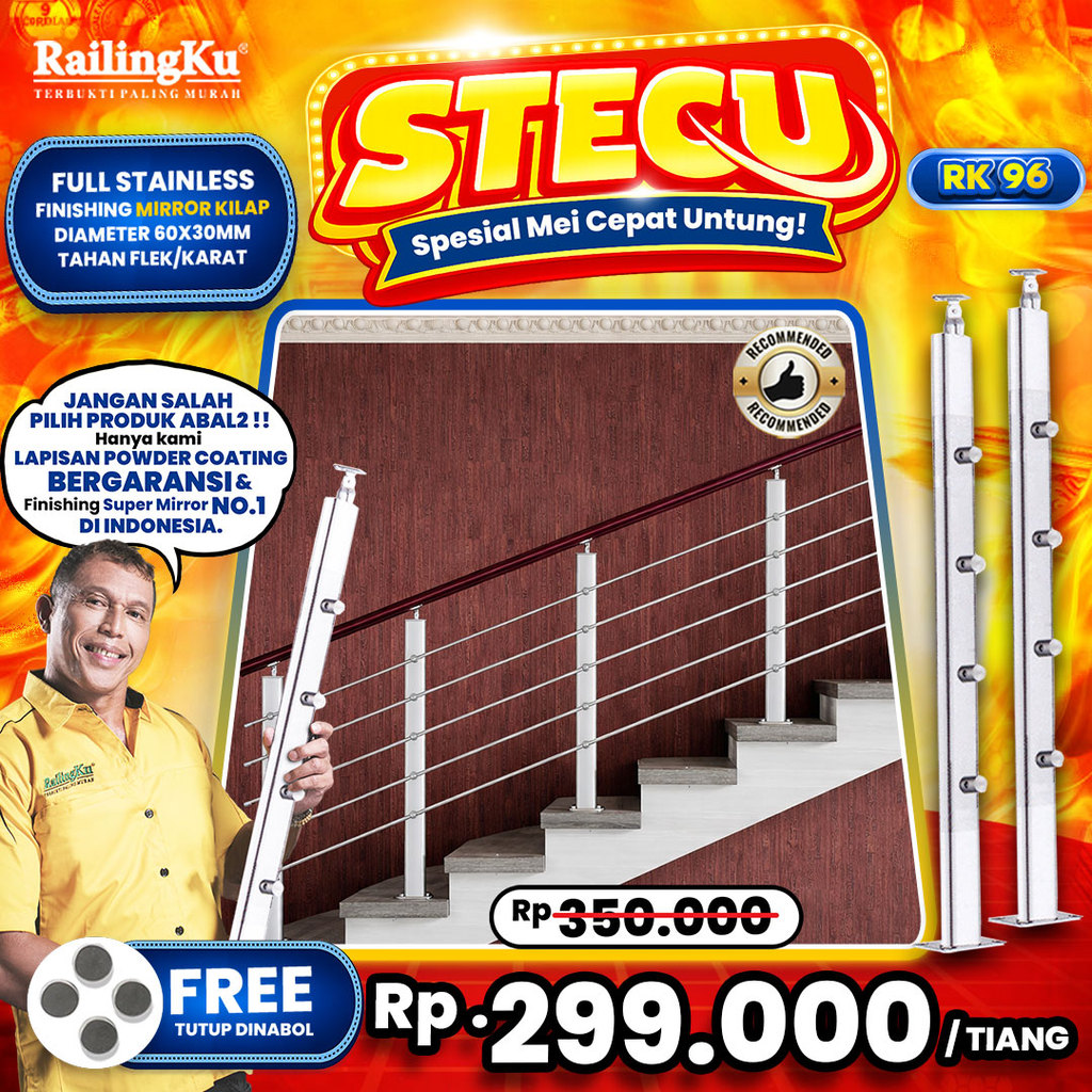 Railing Tangga Stainless Milenials Desain Tiang Railingku [STECU] RK 96 Railing Anti Karat Free Penu