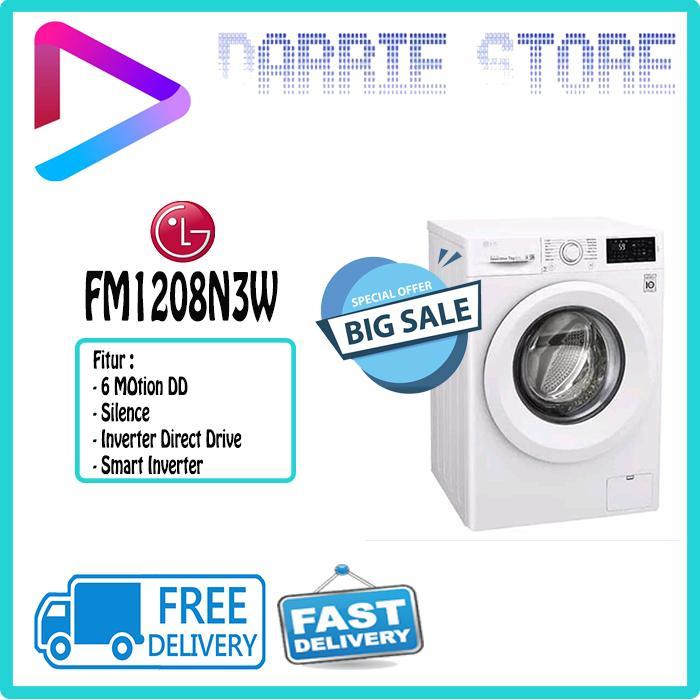 Zone Eltech LG FM1208N3W MESIN CUCI FRONT LOADING WASHER FM-1208N3W FM1208 1208N3W