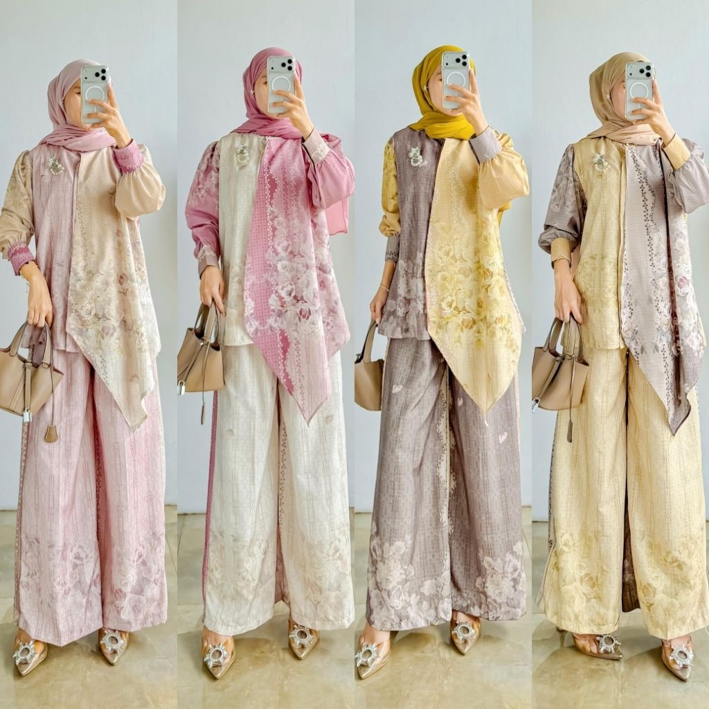 Set Rok/Pants Sutra Armani Print Lembut