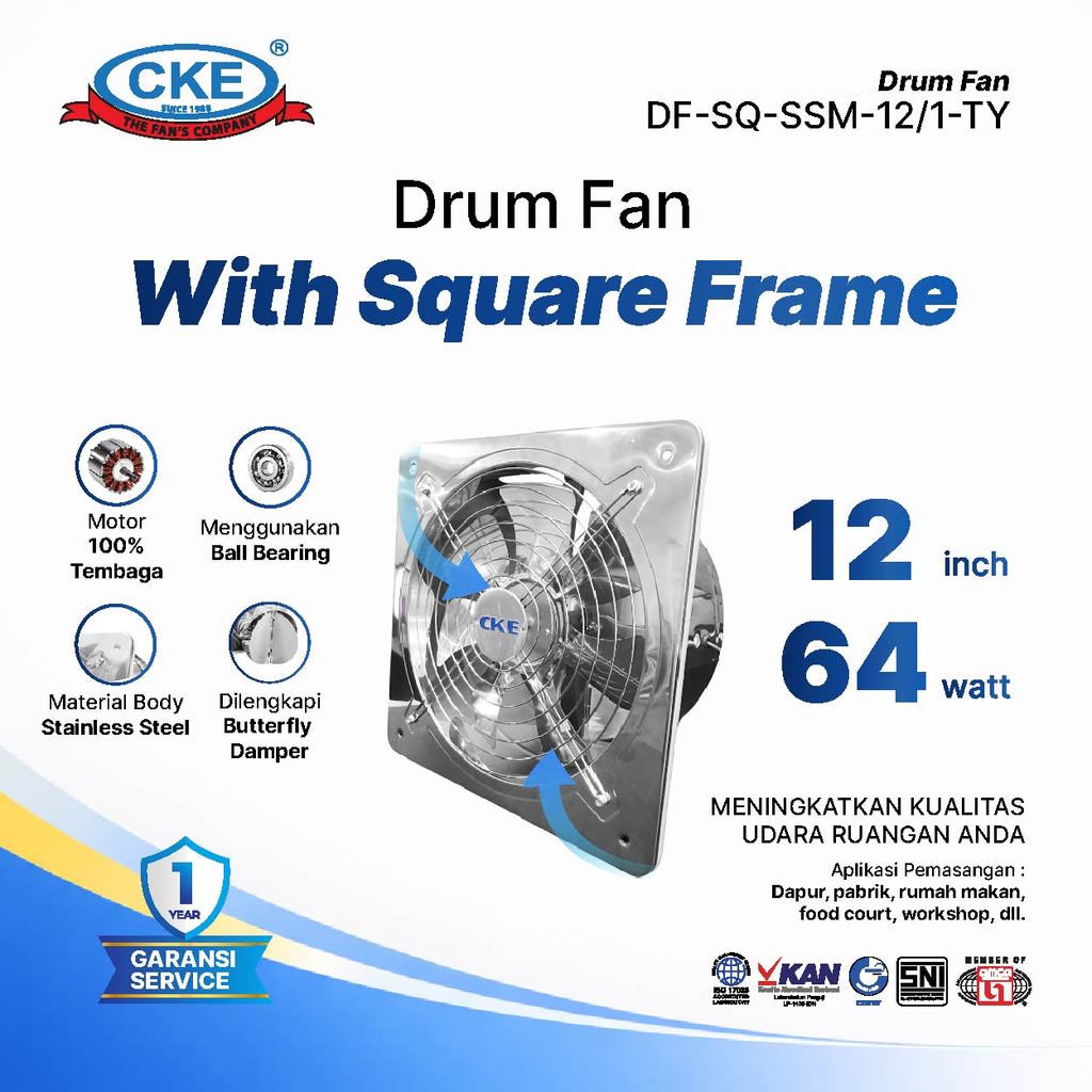 CKE Exhaust Fan Stainless Steel 12 Inch Exhaust Fan Anti Karat untuk Dapur Industri Ventilasi Udara