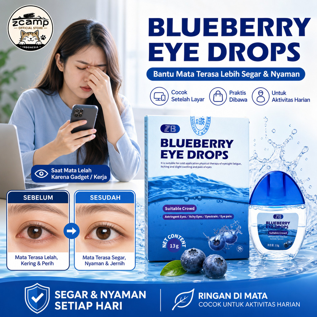 ZCAMP Blueberry Eye Drops TetesTetes Mata 15ml – Bantu Ringankan Mata Minus, Katarak, Silinder, Mata