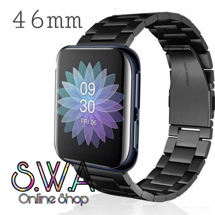 Strap Stainless Steel Tali Jam Rantai Band Oppo Watch 46mm Watch Band - Hitam, 46mm