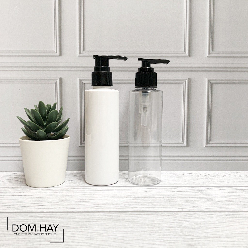 Botol Plastik Pump Hitam 150ml RF Dish Soap Sabun Body Hand Wash Shampoo Gel Oil Minyak Kemasan Plas