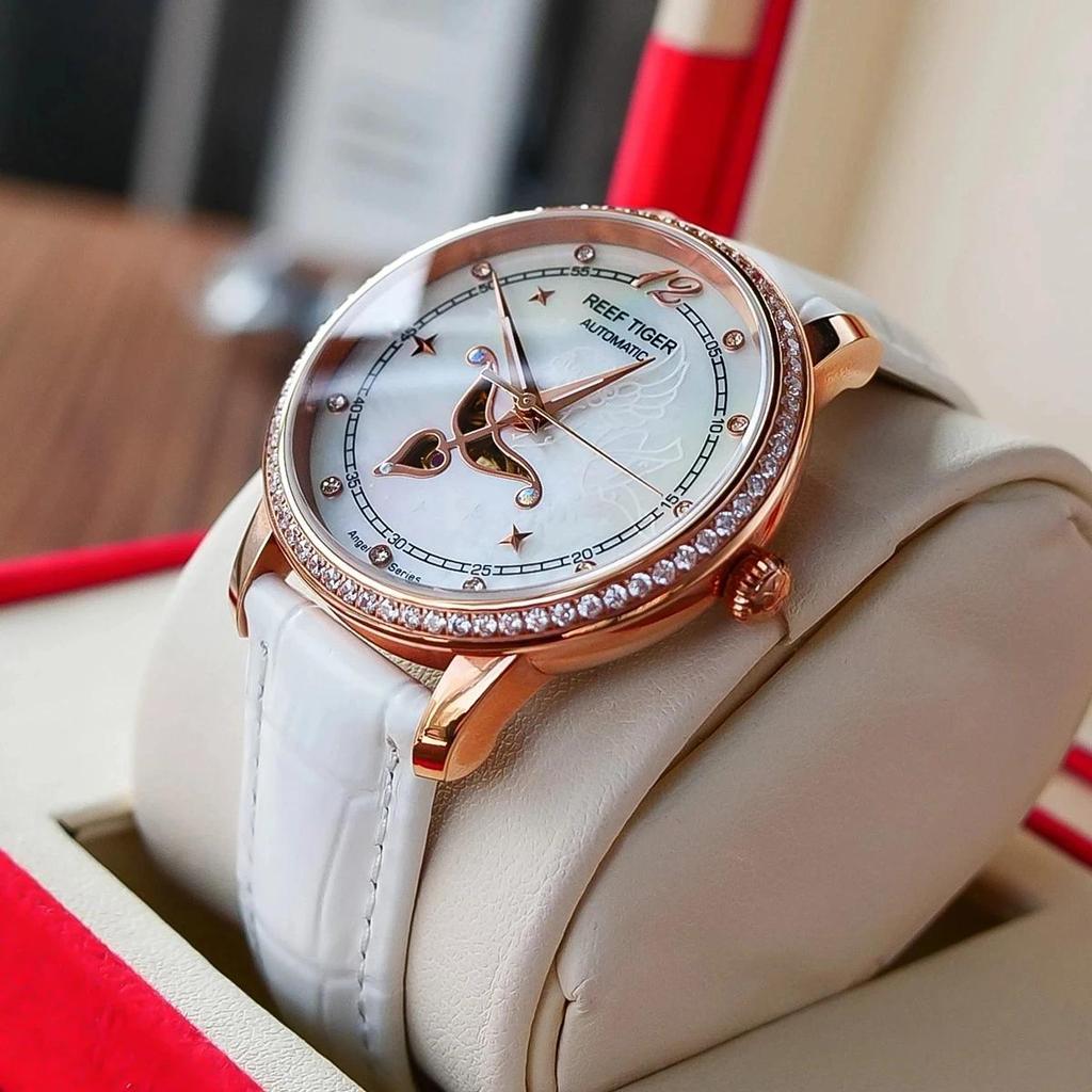 Jam Tangan Wanita Reef Tiger/RT Fashion Creative Cupid Dial Womens Automatic Mechanica Watches Miyot