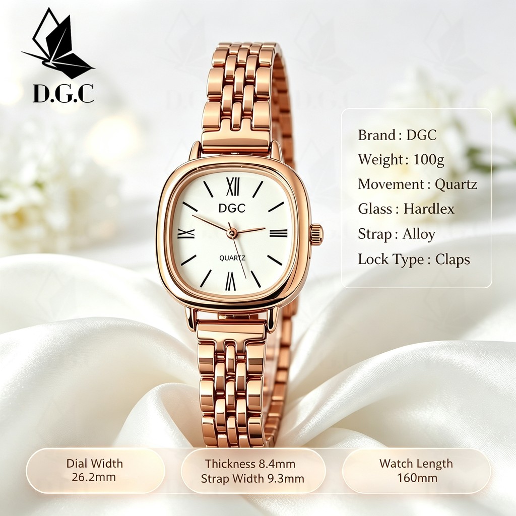 HOT PRODUCT DGC W671 Jam Tangan Wanita Dgc Rose Gold Dial Persegi Luxury Strap Stainless Fashion