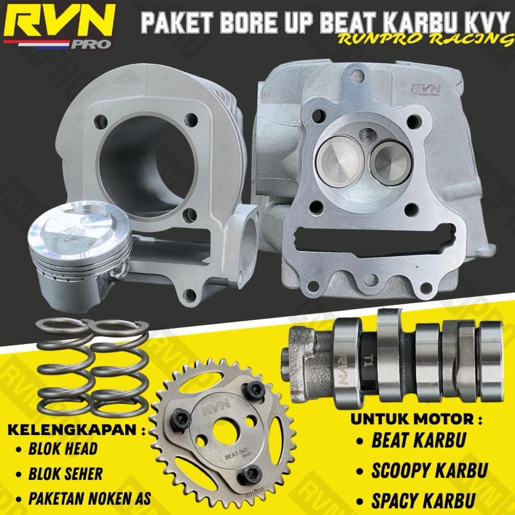 UP SPEED | RVN PAKET BLOK HEAD & SEHER BORE UP KVY KARBU BEAT SCOOPY SPACY CARBU PISTON 54.5 MM - KL
