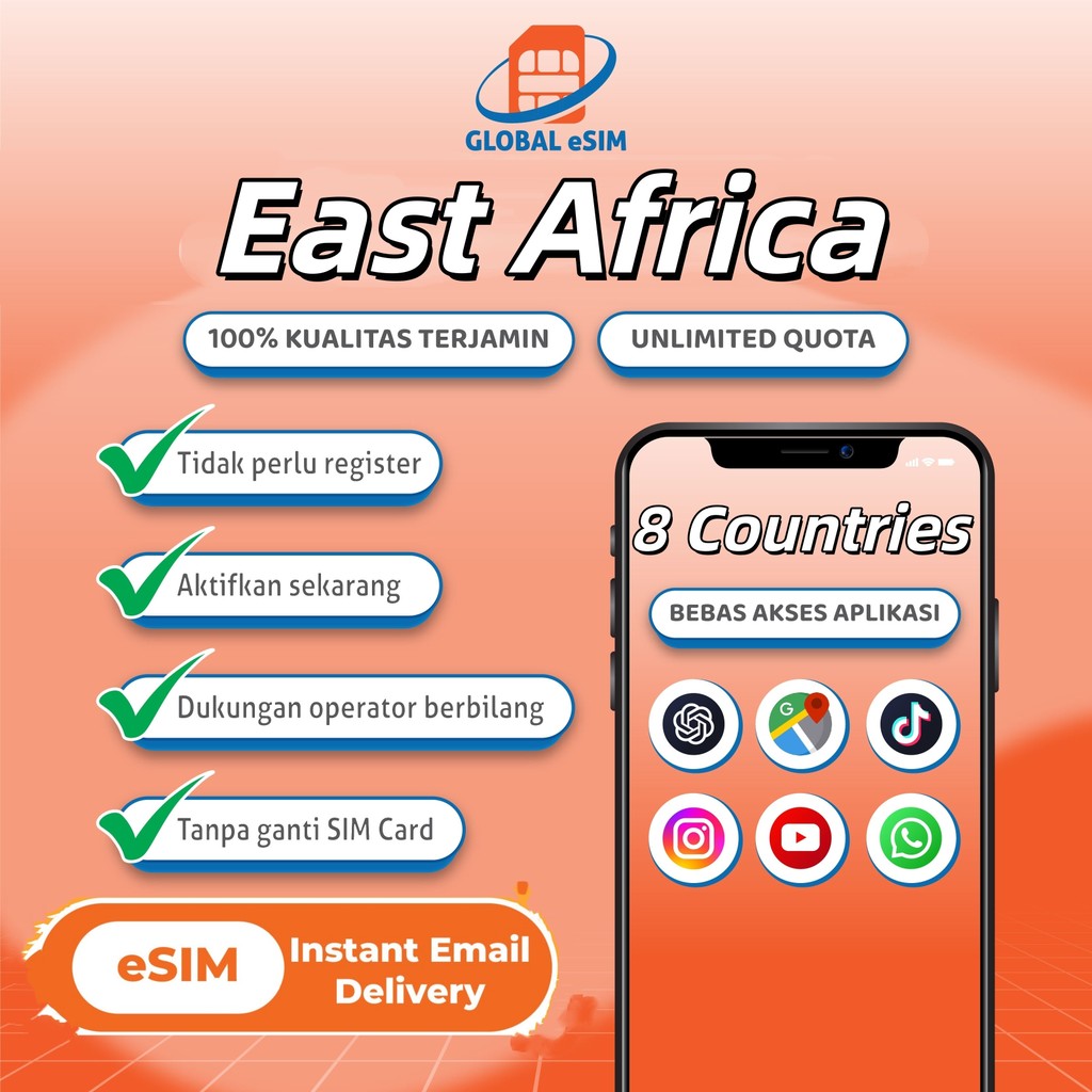 Globalesim East Africa Roaming Unlimited Data | 3-10 GB | Solusi IMEI Blokir | IPHONE Inter
