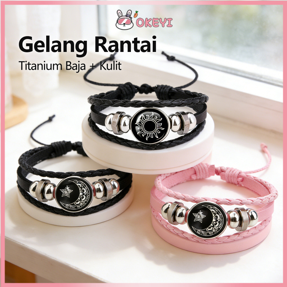 OKEYI Gelang Couple Kekasih Matahari dan Bulan Gelang Matahari dan Bulan Kulit Gelang Couple Banyak 