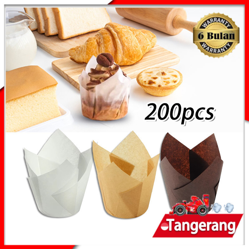 200pcs Paper Cup Muffin / Kertas Tulip Polos / Alas Bolu Kukus / Cake Case Tulip Kertas Minyak Muffi