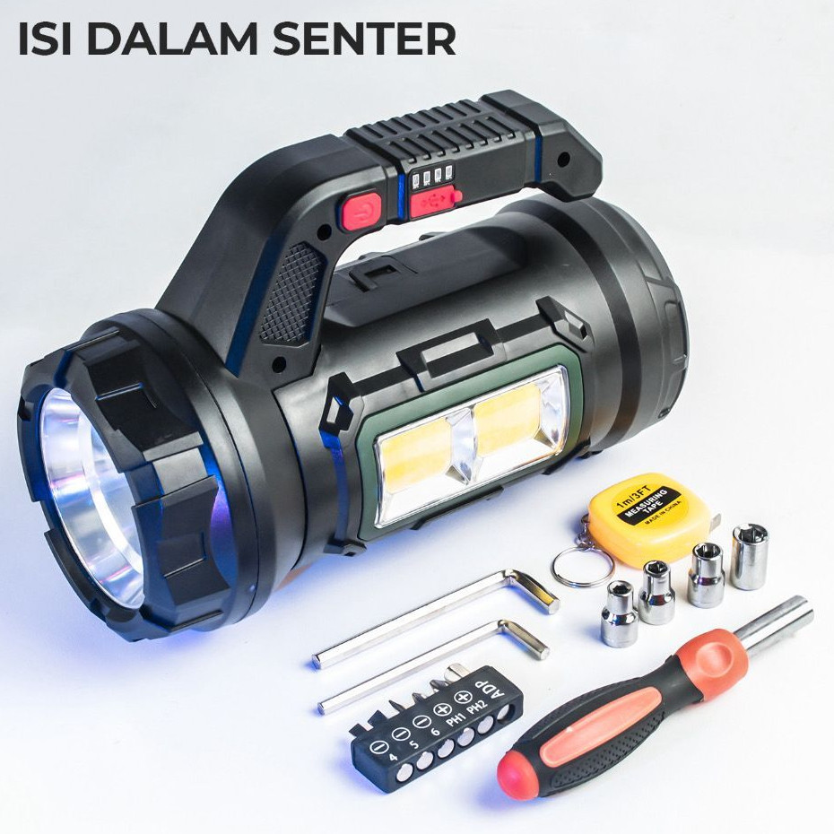 COD~Senter Tangan 18 WATT + COB Super LED Portable Rechargeable Handheld Flashlight USB- C Multifung
