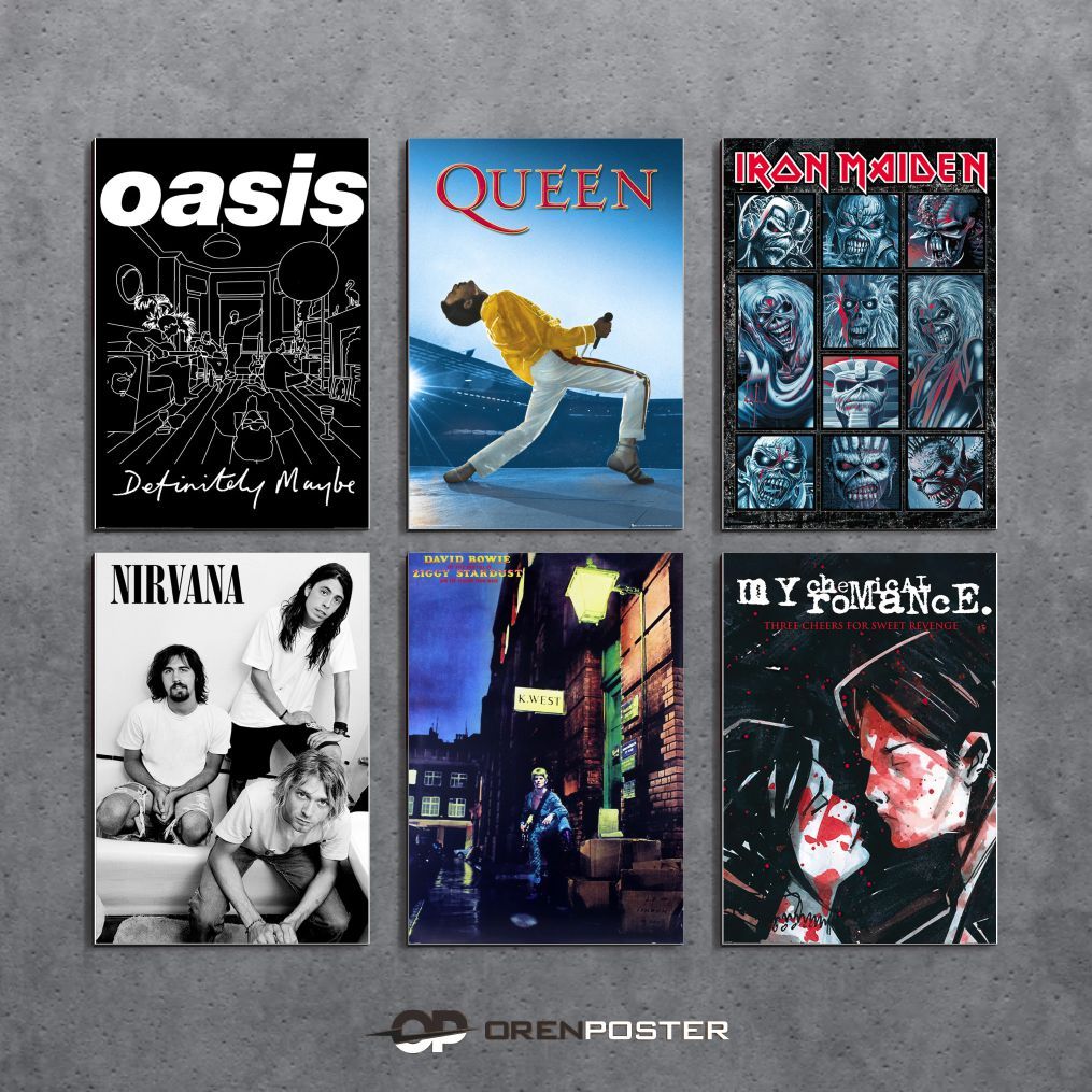 Poster Kayu 30x45 A3+ band my chemical romance, queen, oasis, mcr, rolling stone, metallica decor