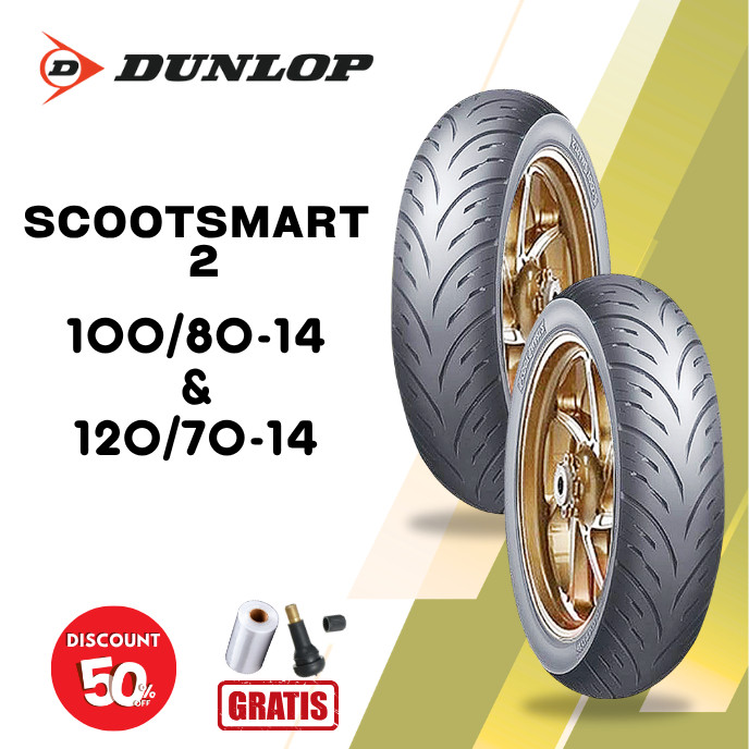 SEPASANG Ban Motor DUNLOP SCOOTSMART 2 100/80 & 120/70 RING 14 Tubeless