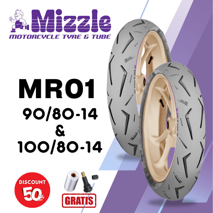 SEPASANG Ban Motor MIZZLE MR-01 90/80 & 100/80 RING 14 Tubeless