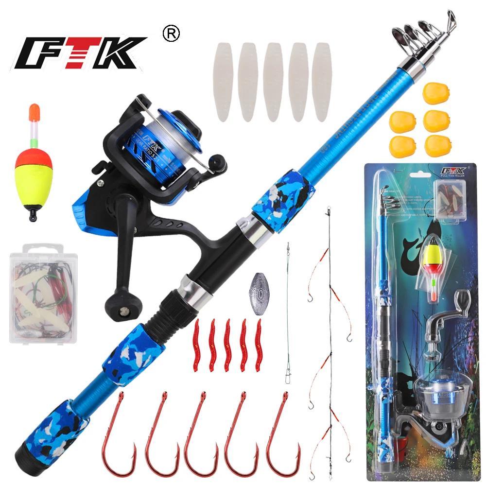 FTK Spinning Fishing Rod and Reel Float Combo1.8M Telescopic Rod with 5.2:1Reel Max Drag 5kg Full Fi