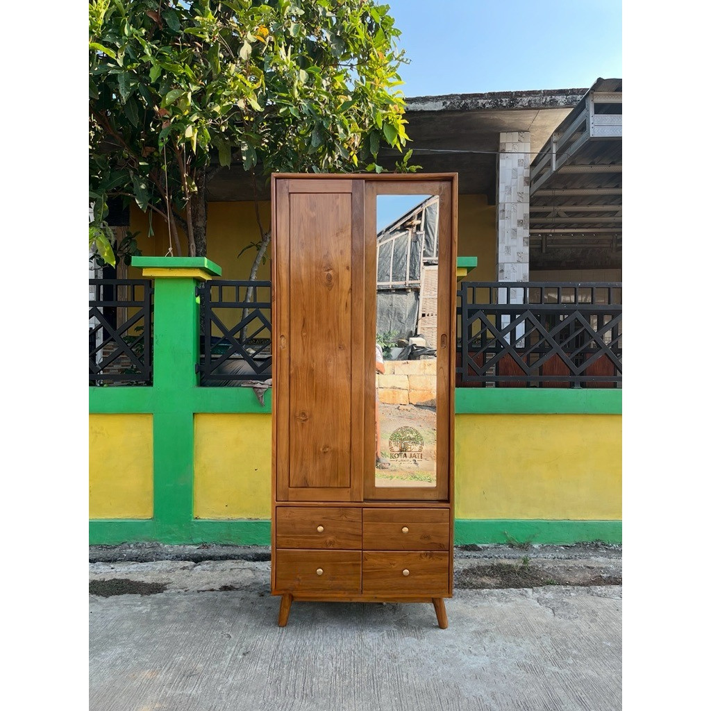 lemari pakaian cermin sliding minimalis kayu jati almari cermin sliding