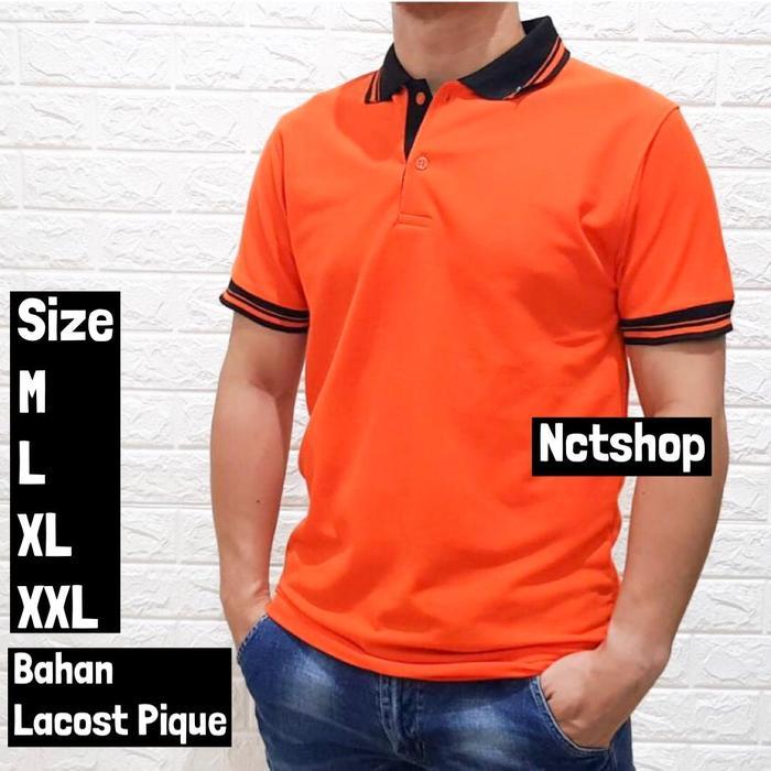 PoloShirt OREN / Kaos Kerah Polos Kombinasi - Kerah Hitam, M