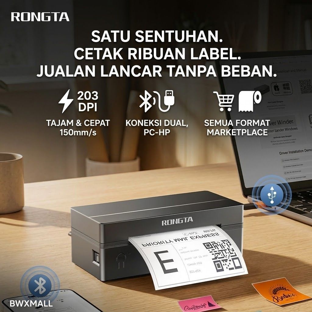 RONGTA RP425 Printer Barcode Thermal Label 108mm A6 4 Inch Bluetooth USB Android iOS Windows MacOS C
