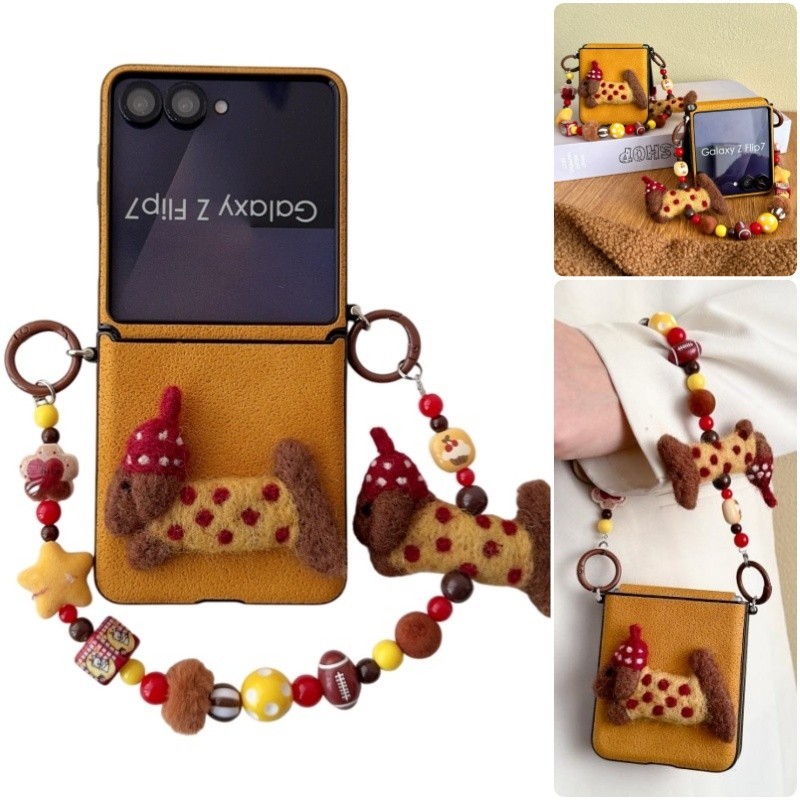 Casing Ponsel Kulit Dachshund Mewah Lucu untuk Samsung Galaxy Z Flip 7 Z Flip 6 Z Flip 5 Flip 4 3 de