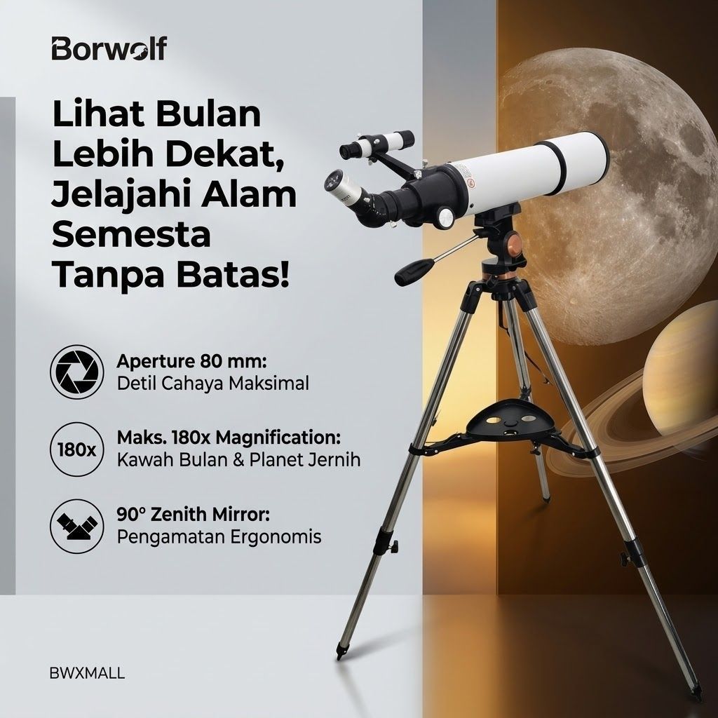 Borwolf SV550B Teleskop Astronomi Teropong Bintang Profesional Lensa 80mm Aperture Besar Cahaya Tera