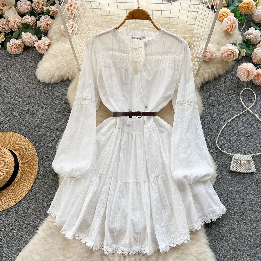 DARLA - Willow Dress Bohemian White Mini Dress + Belt