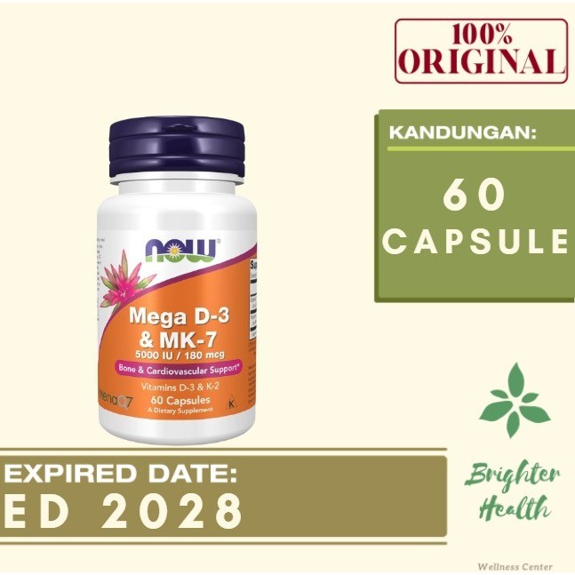 Now Mega D-3 MK-7 5000 IU 180 MCG FOOD FOODS D3 MK7 K2 K-2 Vitamin Vit