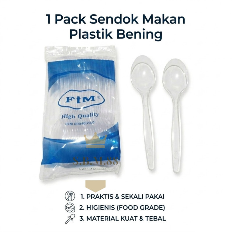 SM88 -C409- 1 Pack Sendok Plastik -Sendok Makan Plastik Bening - Sendok Plastik Bening Satuan