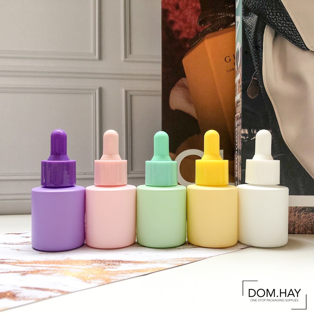 20ml Botol Pipet Kaca Pastel Bahu Datar Packaging Kosmetik Skin Care Face Serum Isi Ulang SKPIP