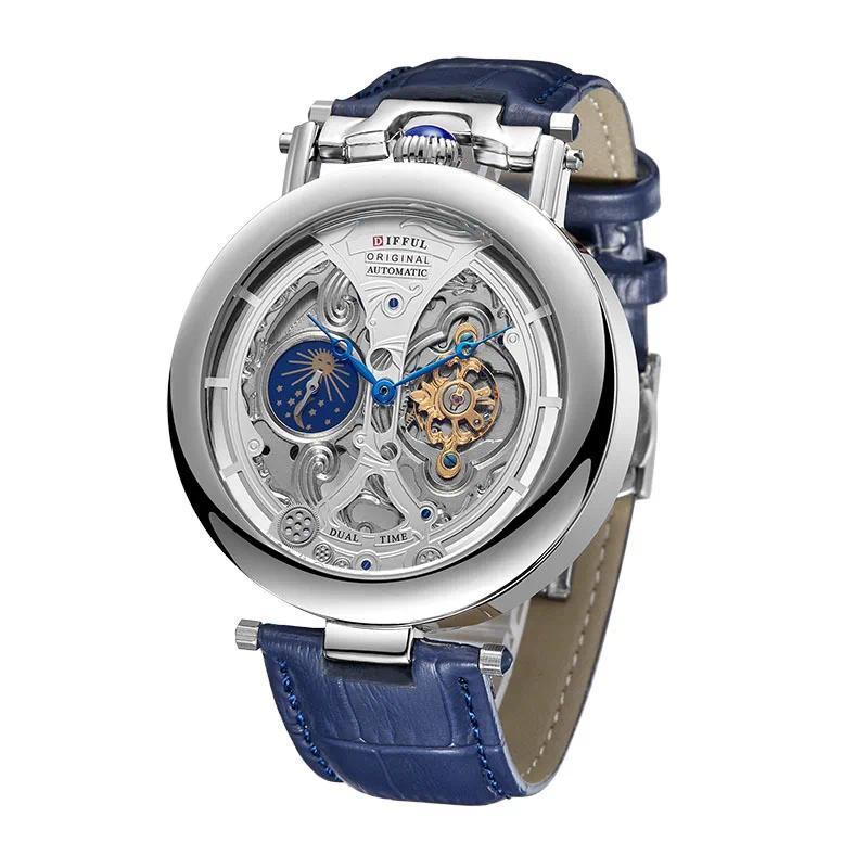 Uni Round Mechanical Watch Cow Leather Band Business Watch Tourbillon