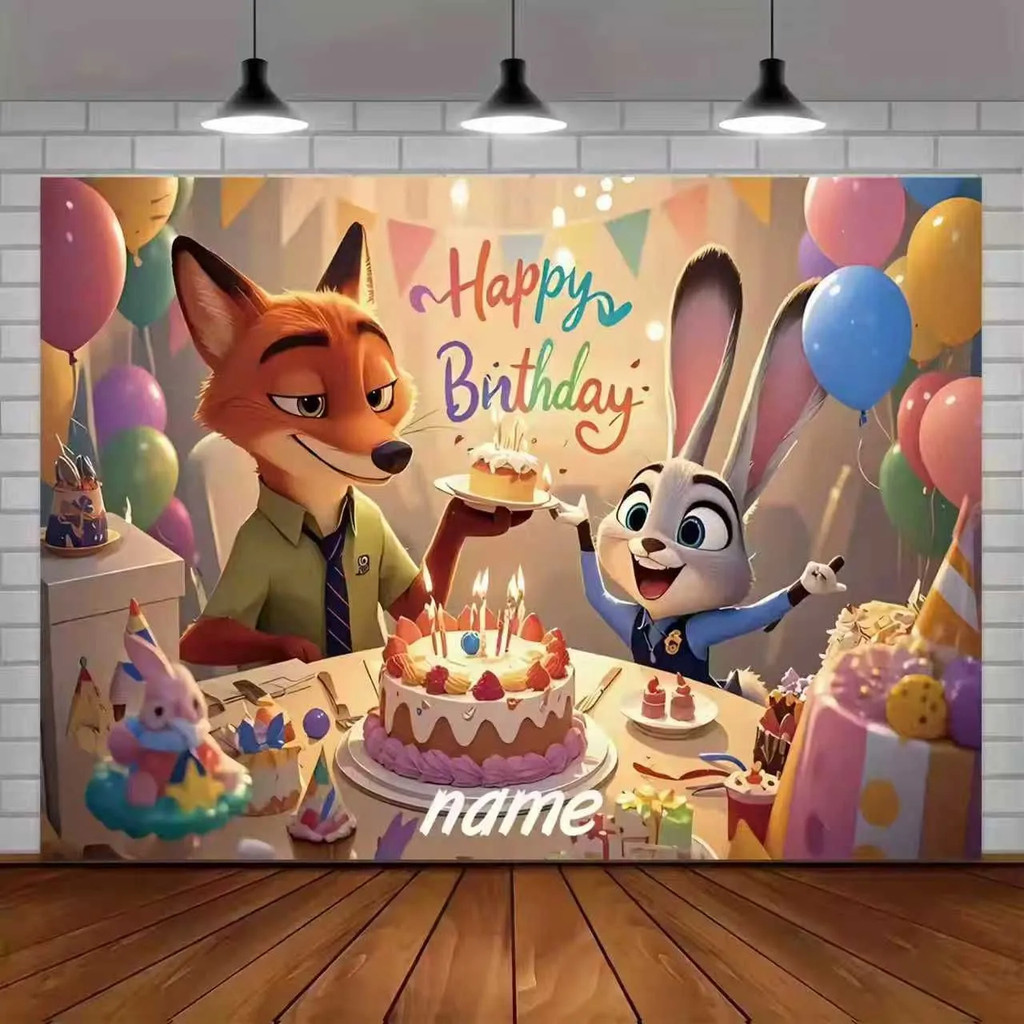 Kain Gantung Zootopia, Dekorasi Kamar Anak, Background Pesta Ulang Tahun, Taplak Dinding Tema