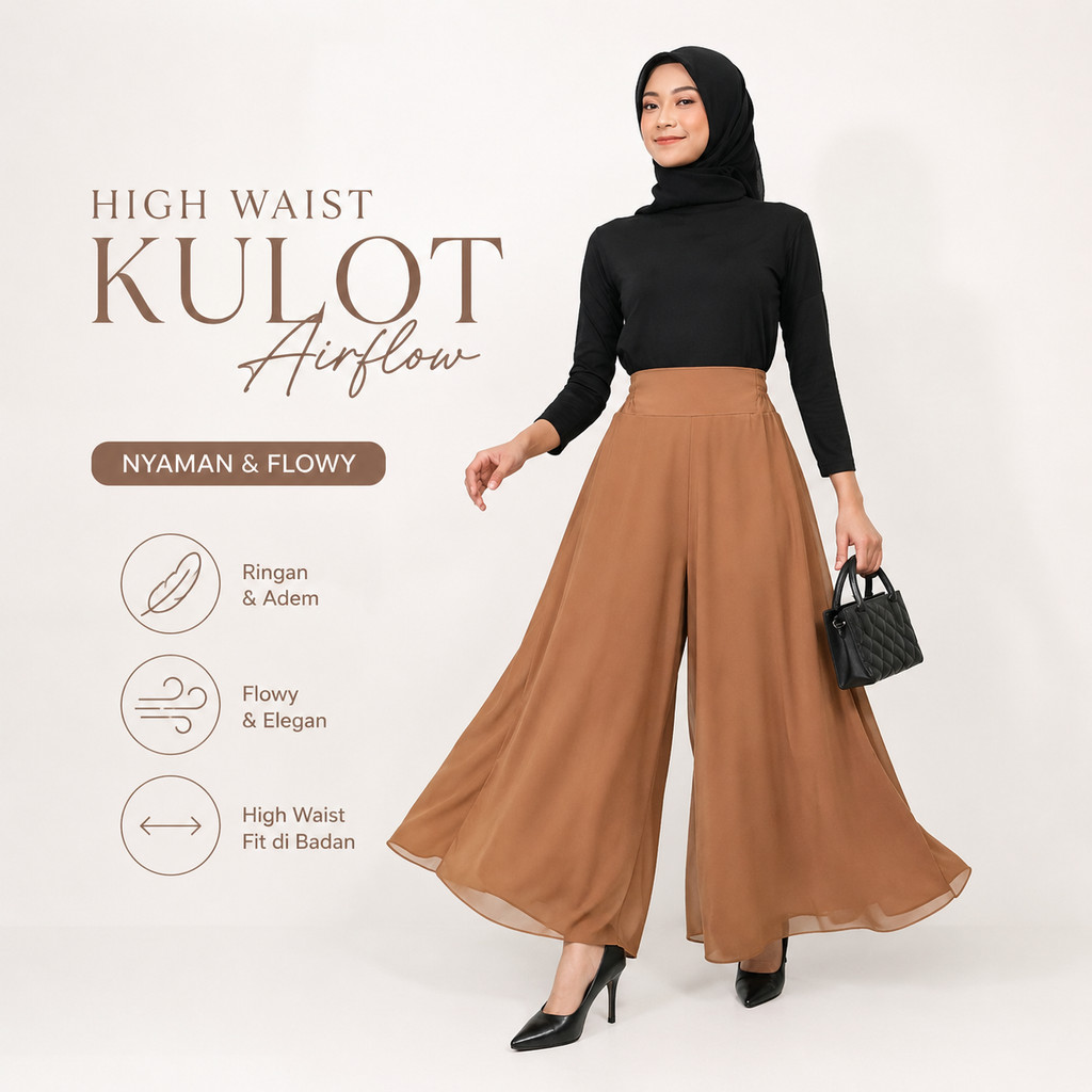 Celana Kulot Wanita Payung Lebar Panjang Muslimah Polos | Palazzo Sifon Chiffon Ceruty Flowing