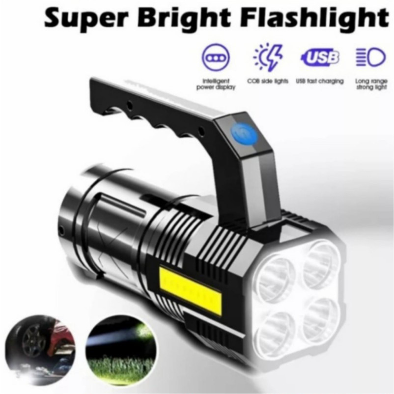(SB)  LS09 Senter 4 Mata LED Super Terang Senter Camping Rechargeable COB
