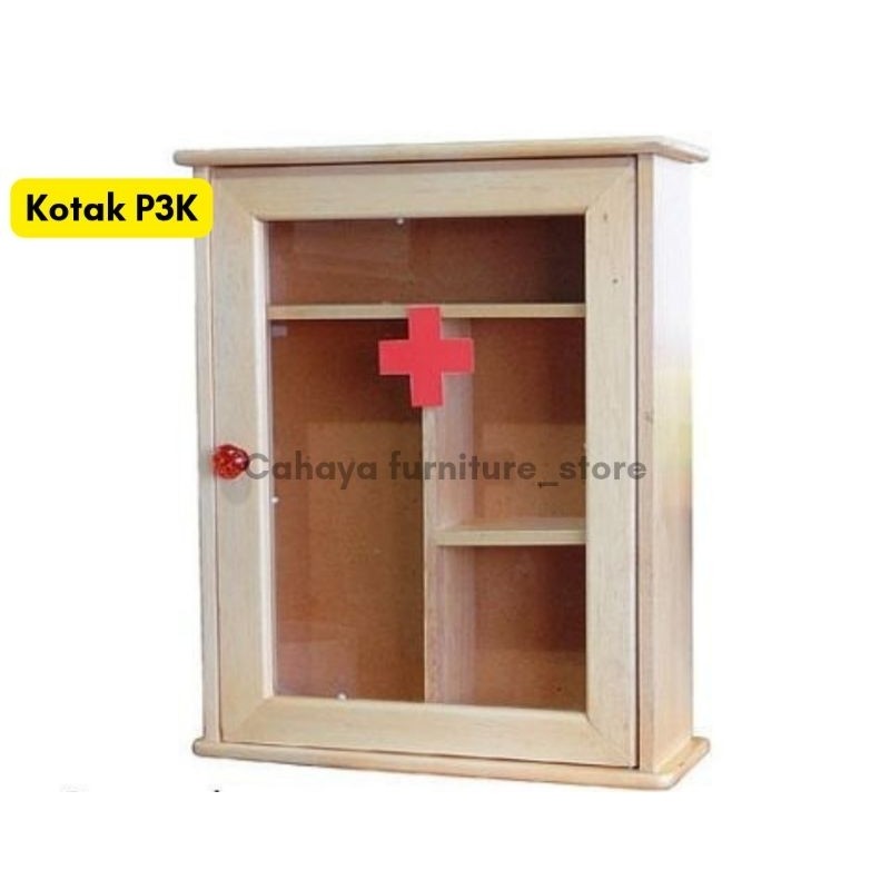 Kotak P3K Penyimpanan Obat Kayu Dinding Akrilik