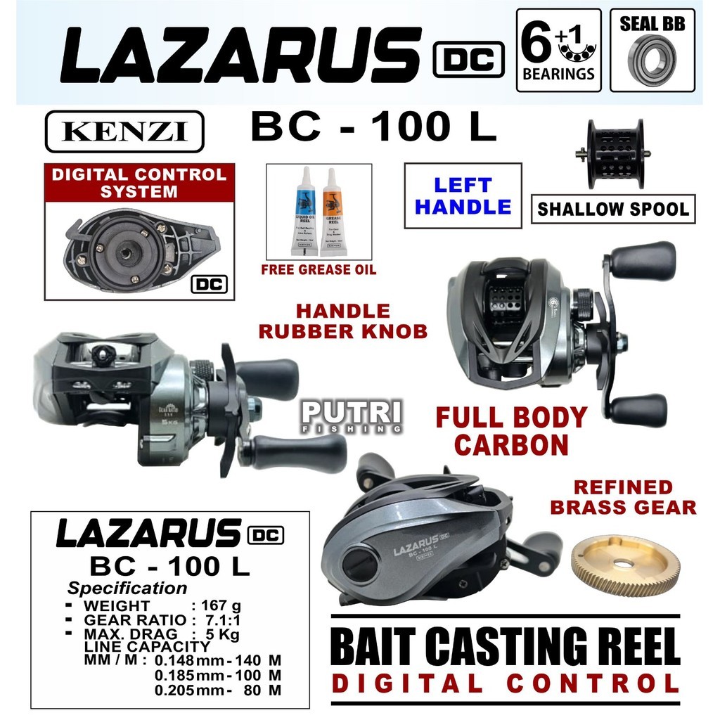 REEL BC KENZI LAZARUS DC 100L Digital Control System Anti Backlash Shallow Spool Full Body Carbon Le