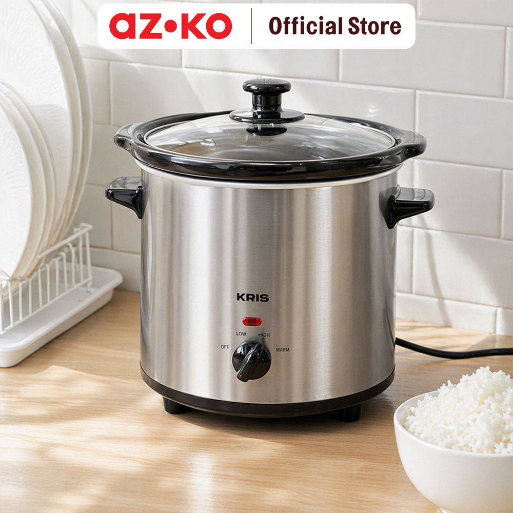 AZKO Kris 3.5 ltr Slow Cooker Round - Silver Alat Masak Kuah Sup Elektrik Peralatan Masak Perlengkap