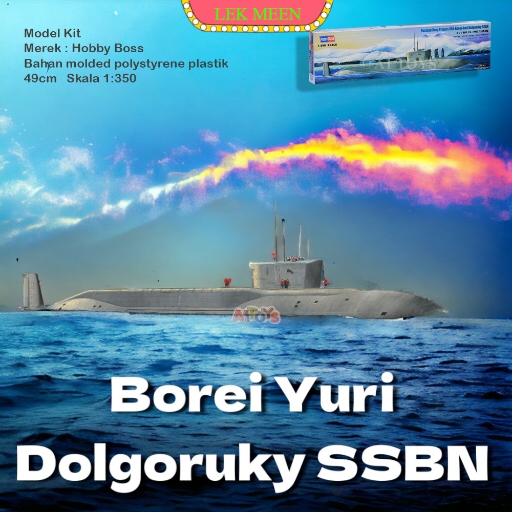 lekmeen- Model Kit miniatur kapal selam Borei Yuri Dolgoruky SSBN Hobby Boss 49 cm 1:350
