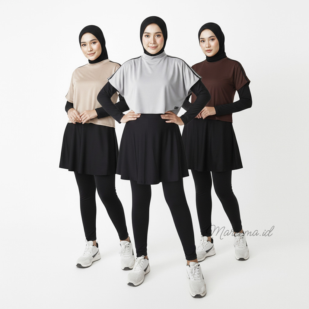 Sport Set Muslimah Setelan Wanita Senam Sport Rok Hijab Olahraga Celana Jersey Lari Kiara